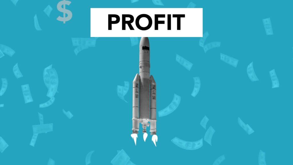 graphic depicting a rocket with the word "profit"