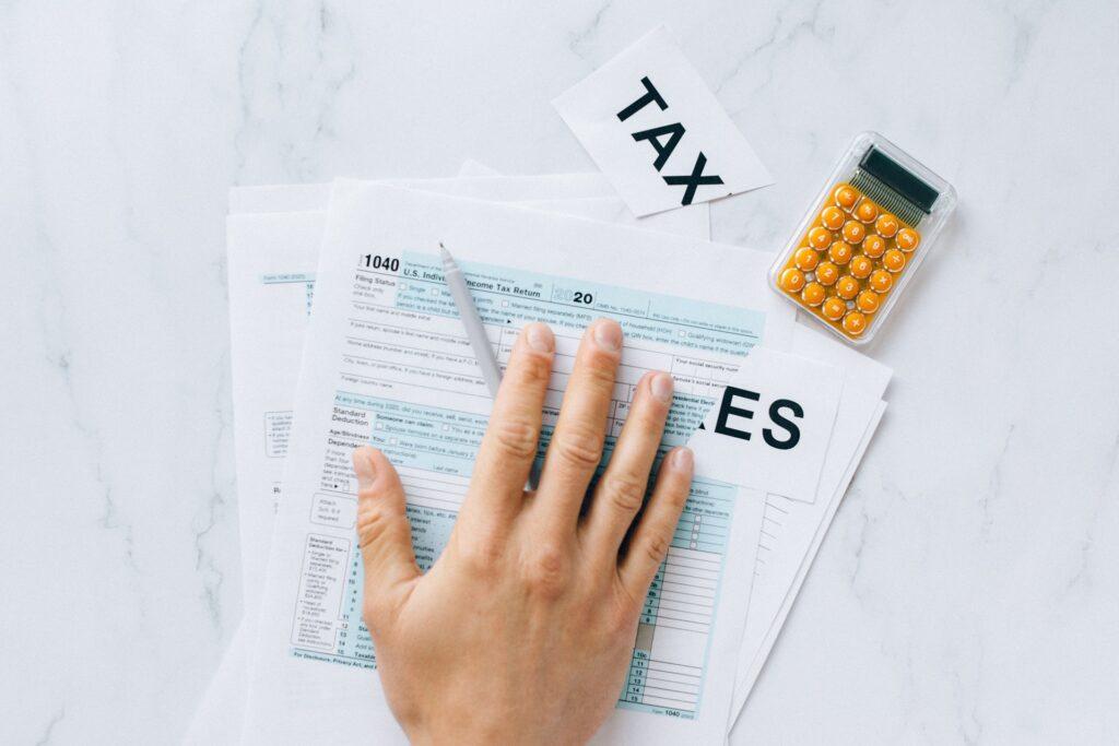 Person filling tax documents